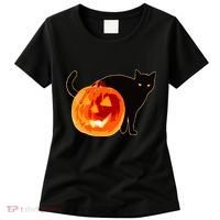 Creepy Pumpkin Jack O Lantern Black Cat Halloween Women's T-Shirt thumb 0