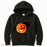 Creepy Pumpkin Jack O Lantern Black Cat Halloween Kids Hoodie thumb 0