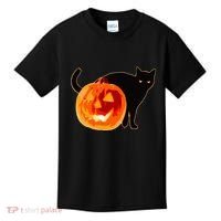 Creepy Pumpkin Jack O Lantern Black Cat Halloween Kids T-Shirt thumb 0