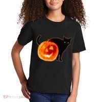 Creepy Pumpkin Jack O Lantern Black Cat Halloween Kids T-Shirt thumb 2