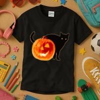 Creepy Pumpkin Jack O Lantern Black Cat Halloween Kids T-Shirt thumb 3