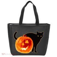 Creepy Pumpkin Jack O Lantern Black Cat Halloween Tote Bag thumb 0