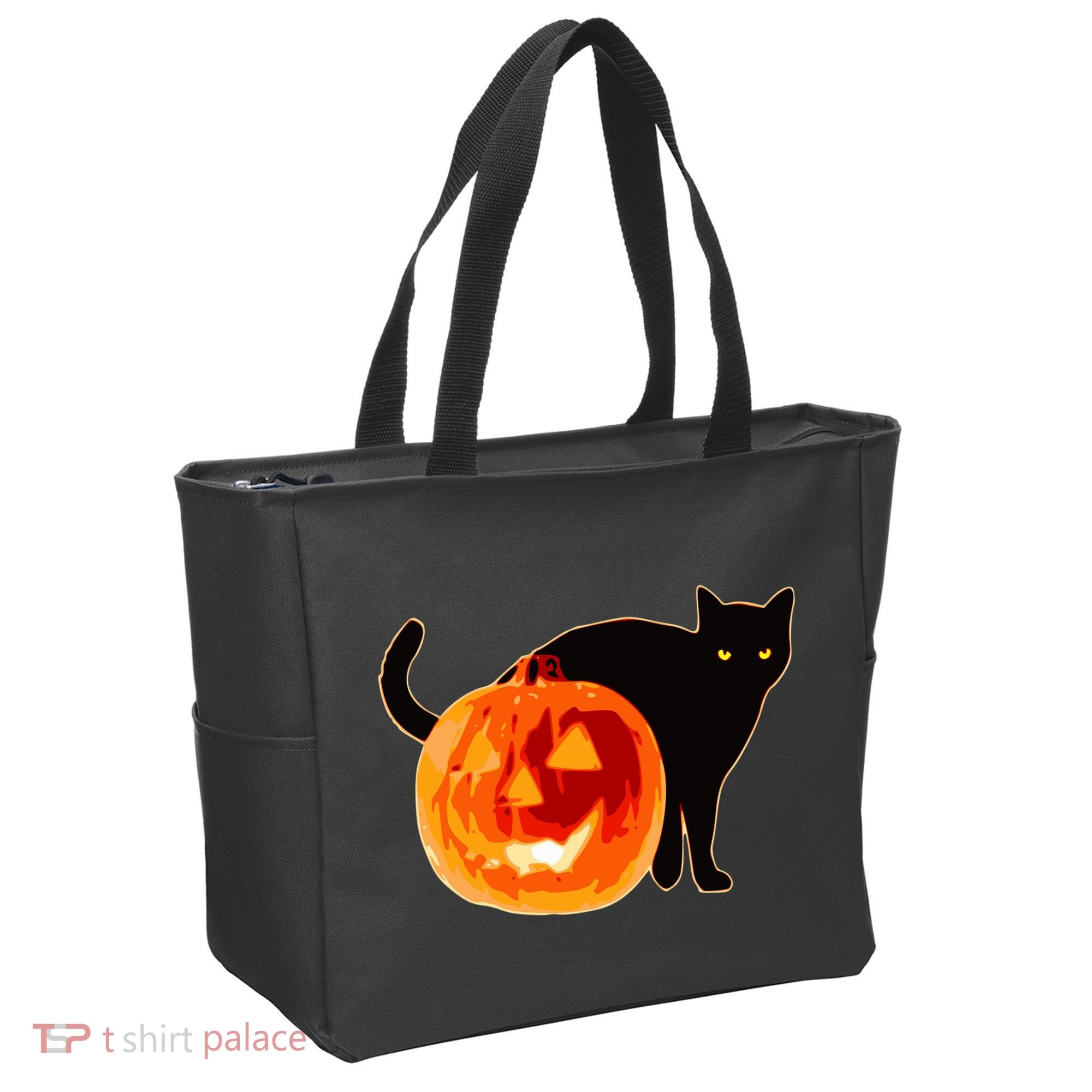 Creepy Pumpkin Jack O Lantern Black Cat Halloween Tote Bag