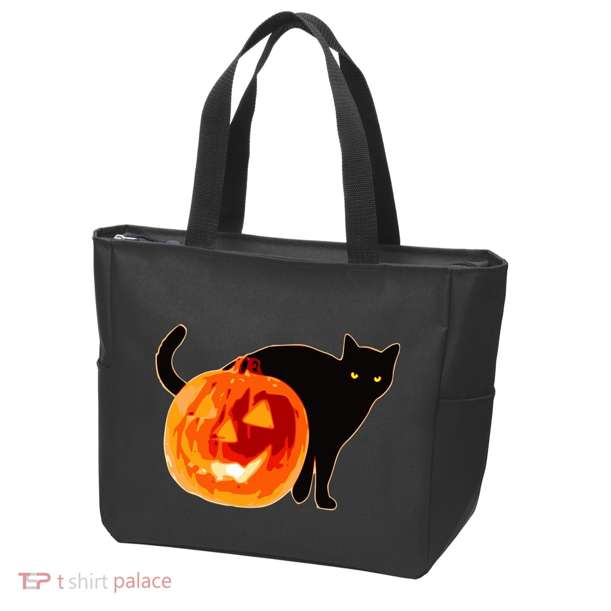Creepy Pumpkin Jack O Lantern Black Cat Halloween Tote Bag