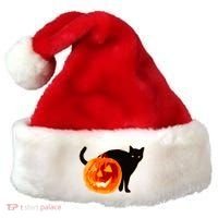 Creepy Pumpkin Jack O Lantern Black Cat Halloween Santa Hat thumb 0