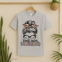 Cute Pink Leopard Print Breast Cancer Warrior T-Shirt thumb 2