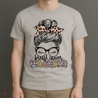 Cute Pink Leopard Print Breast Cancer Warrior T-Shirt thumb 3