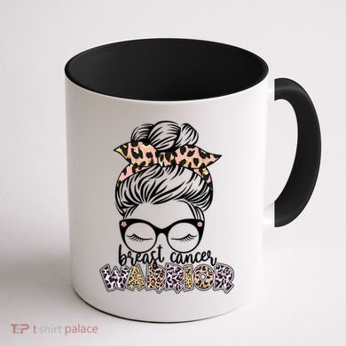 Cute Pink Leopard Print Breast Cancer Warrior Coffee Mug back