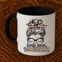 Cute Pink Leopard Print Breast Cancer Warrior Coffee Mug thumb 2