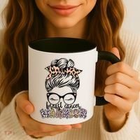 Cute Pink Leopard Print Breast Cancer Warrior Coffee Mug thumb 3