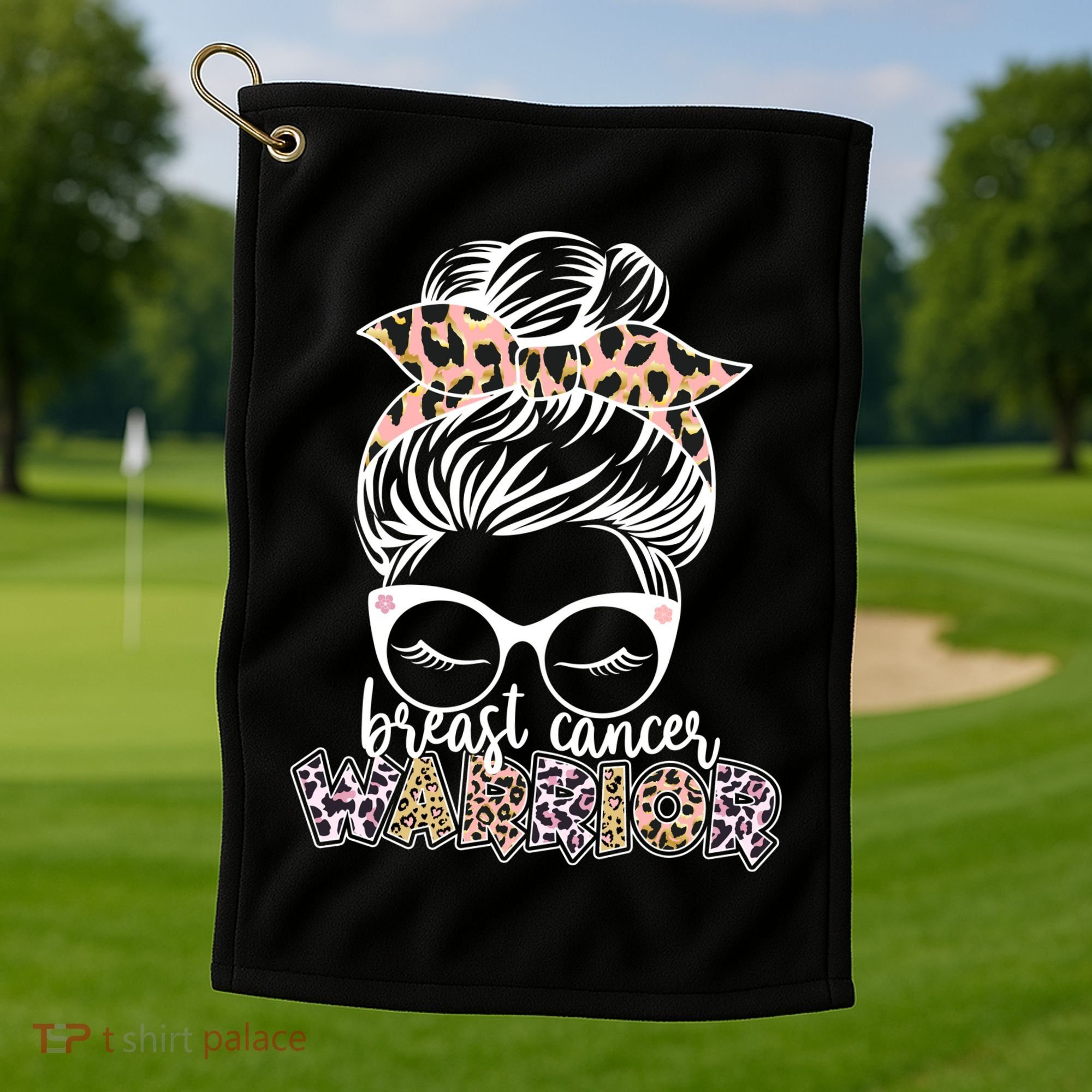 Cute Pink Leopard Print Breast Cancer Warrior Golf Towel