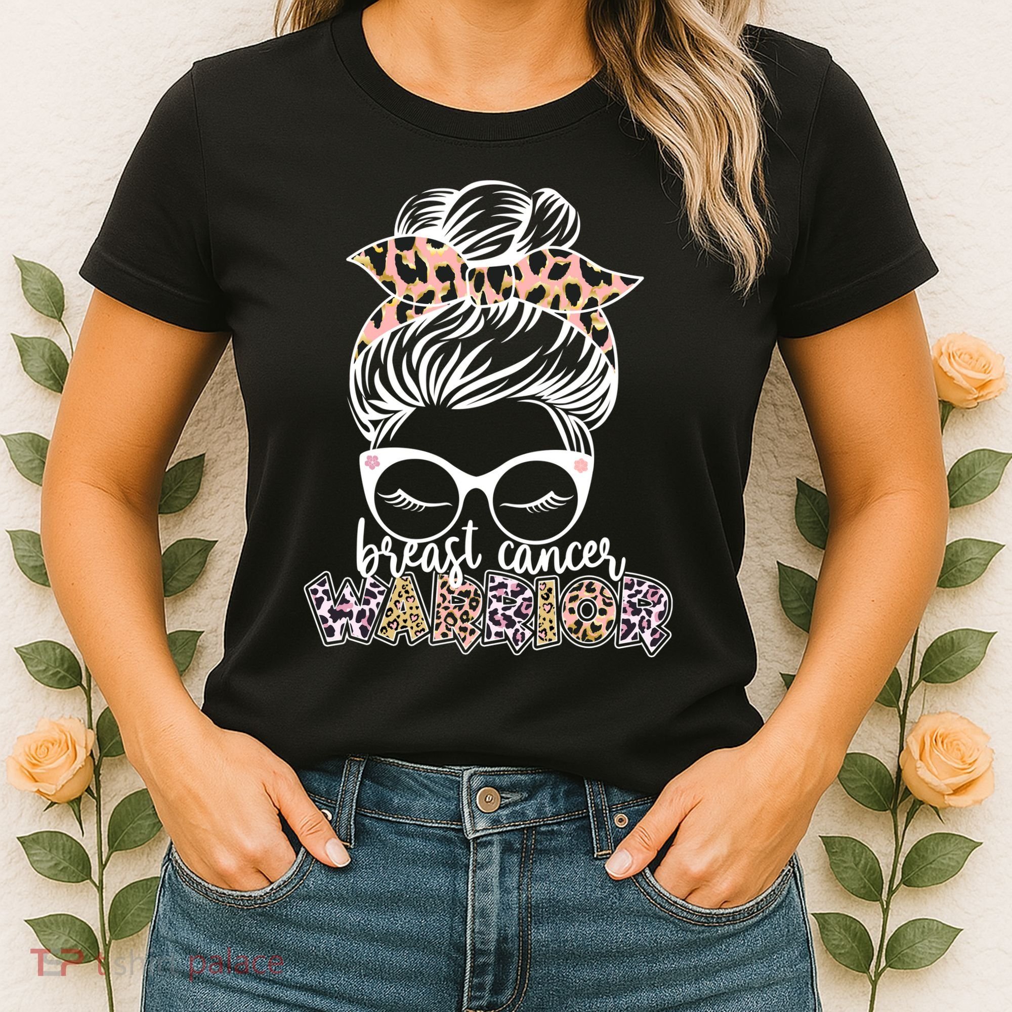 Cute Pink Leopard Print Breast Cancer Warrior Women's T-Shirt