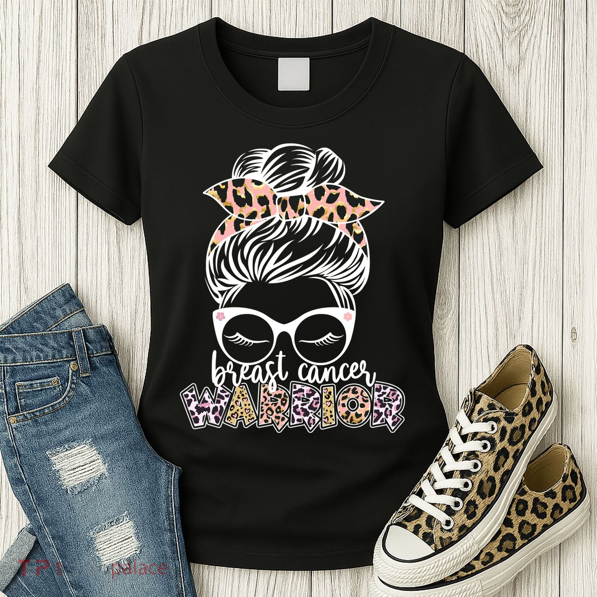 Cute Pink Leopard Print Breast Cancer Warrior Women's T-Shirt