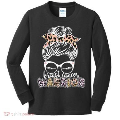 Cute Pink Leopard Print Breast Cancer Warrior Kids Long Sleeve Shirt