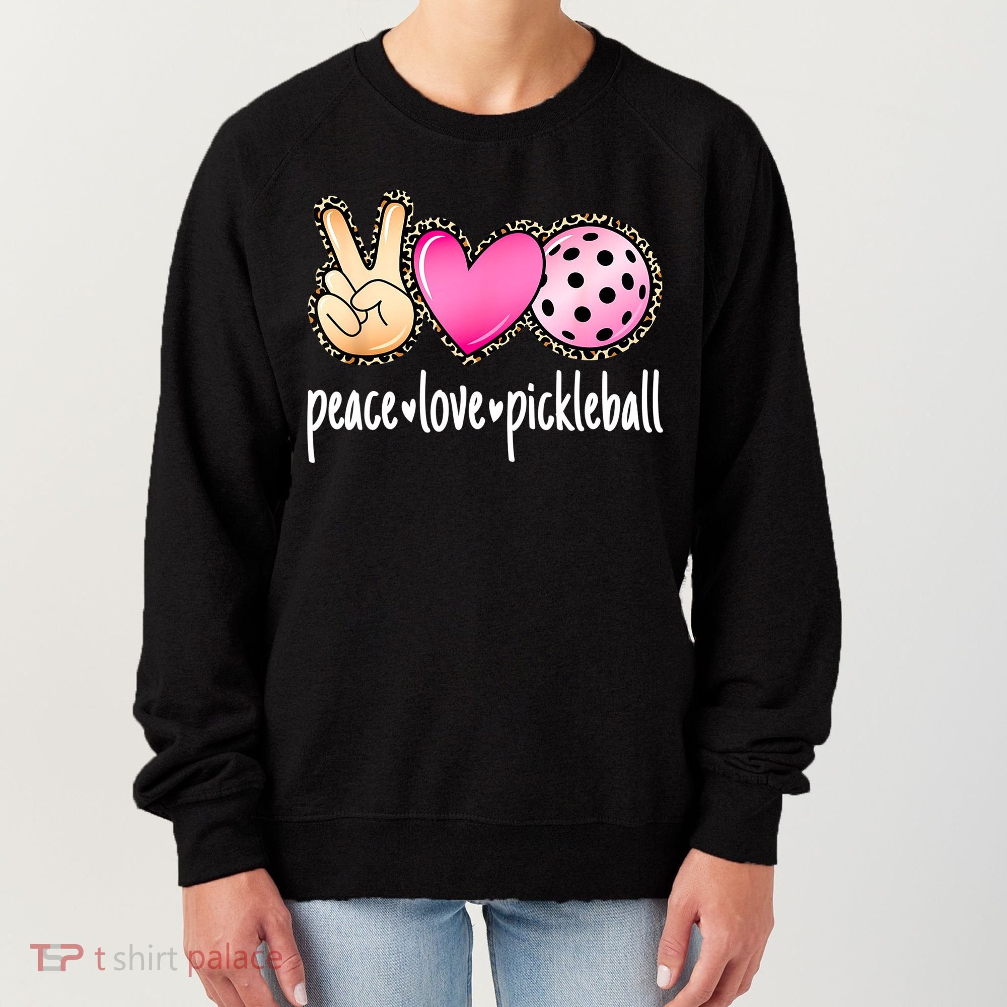 Cute Pickleballpeace Love Pickleball Lover Leopard Print Best Gift Women's Sweatshirt