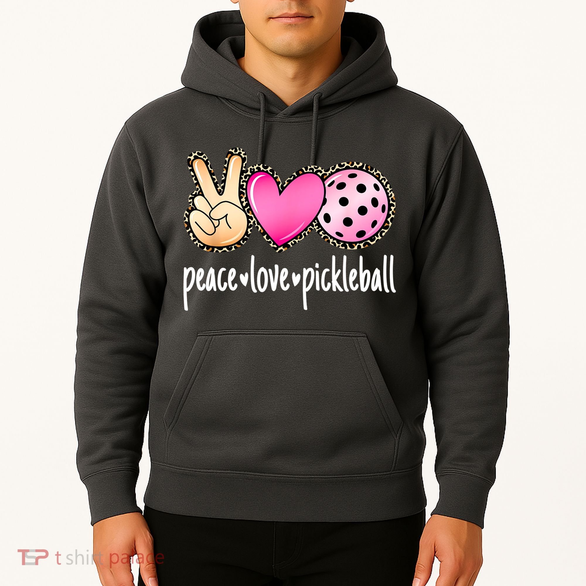 Cute Pickleballpeace Love Pickleball Lover Leopard Print Best Gift Hoodie