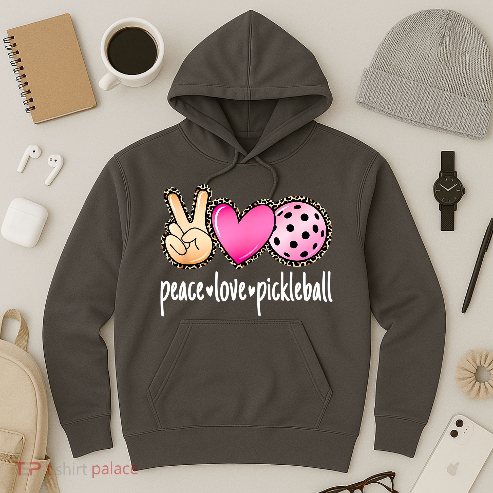 Cute Pickleballpeace Love Pickleball Lover Leopard Print Best Gift Hoodie