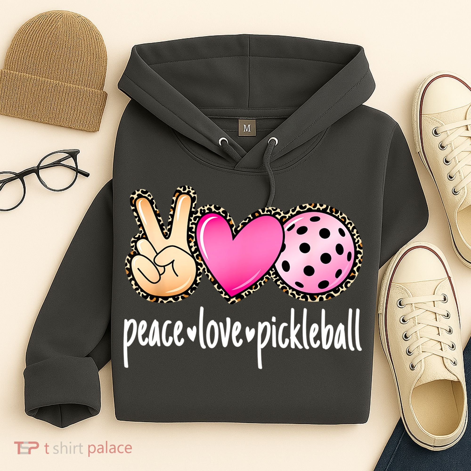 Cute Pickleballpeace Love Pickleball Lover Leopard Print Best Gift Hoodie