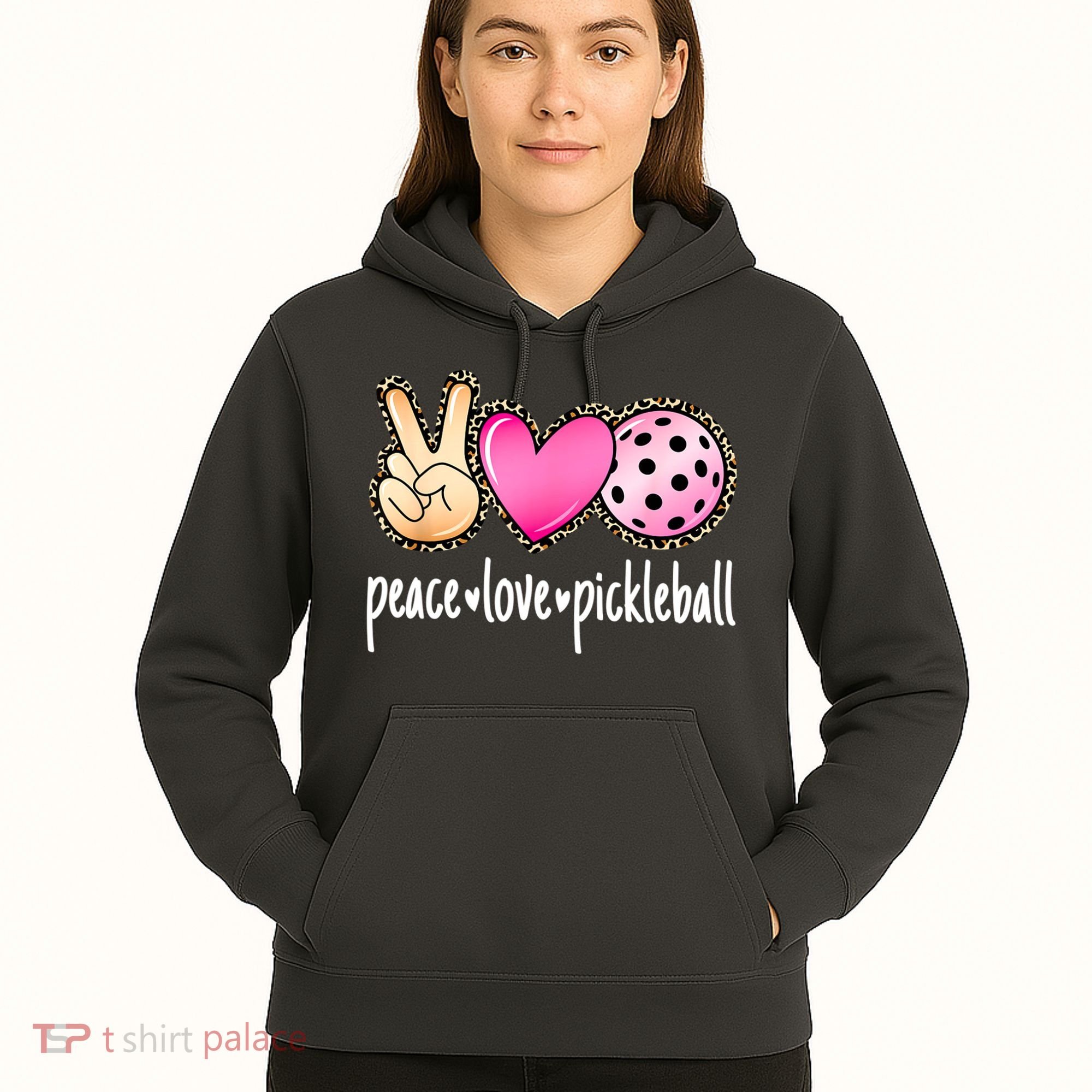 Cute Pickleballpeace Love Pickleball Lover Leopard Print Best Gift Hoodie