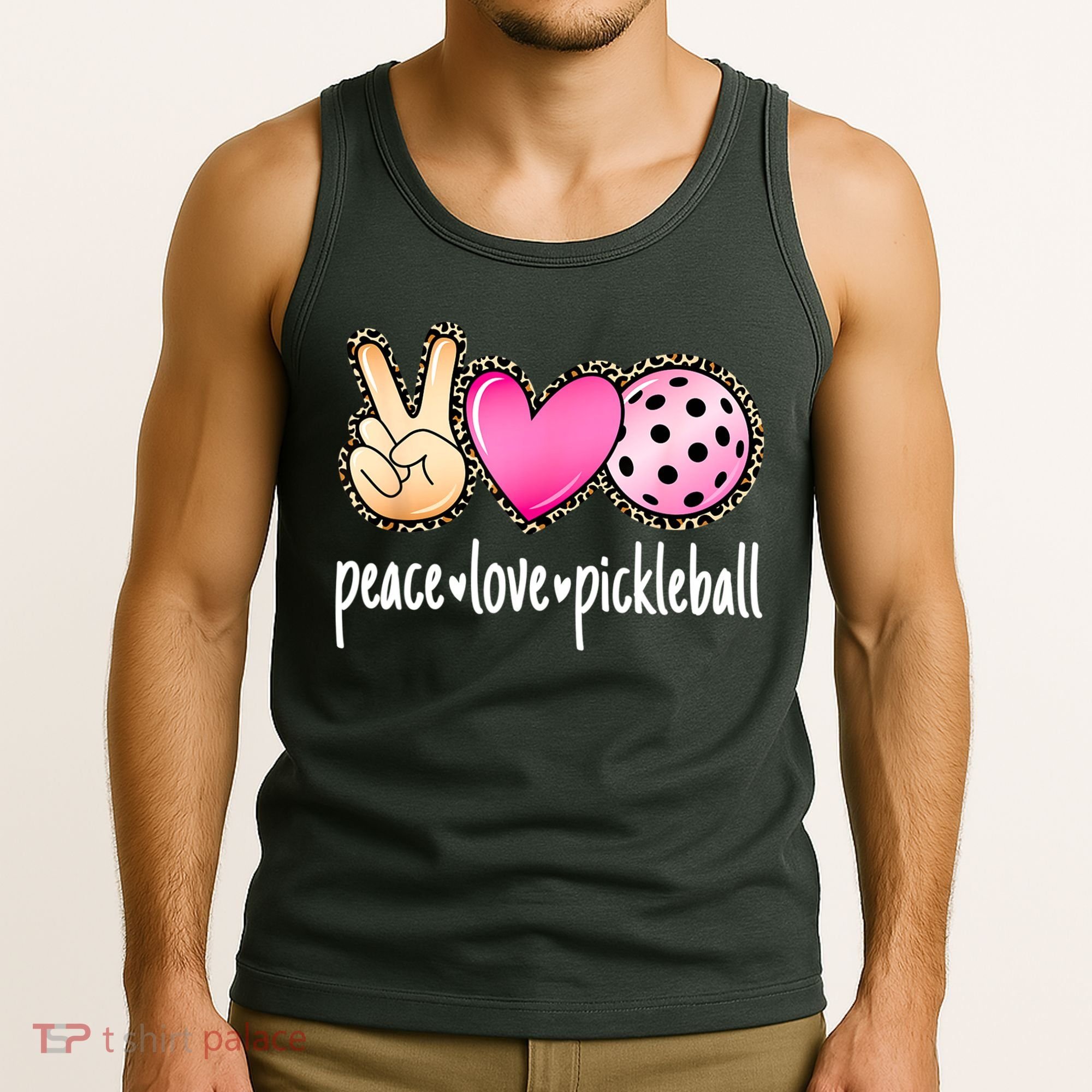 Cute Pickleballpeace Love Pickleball Lover Leopard Print Best Gift Tank Top