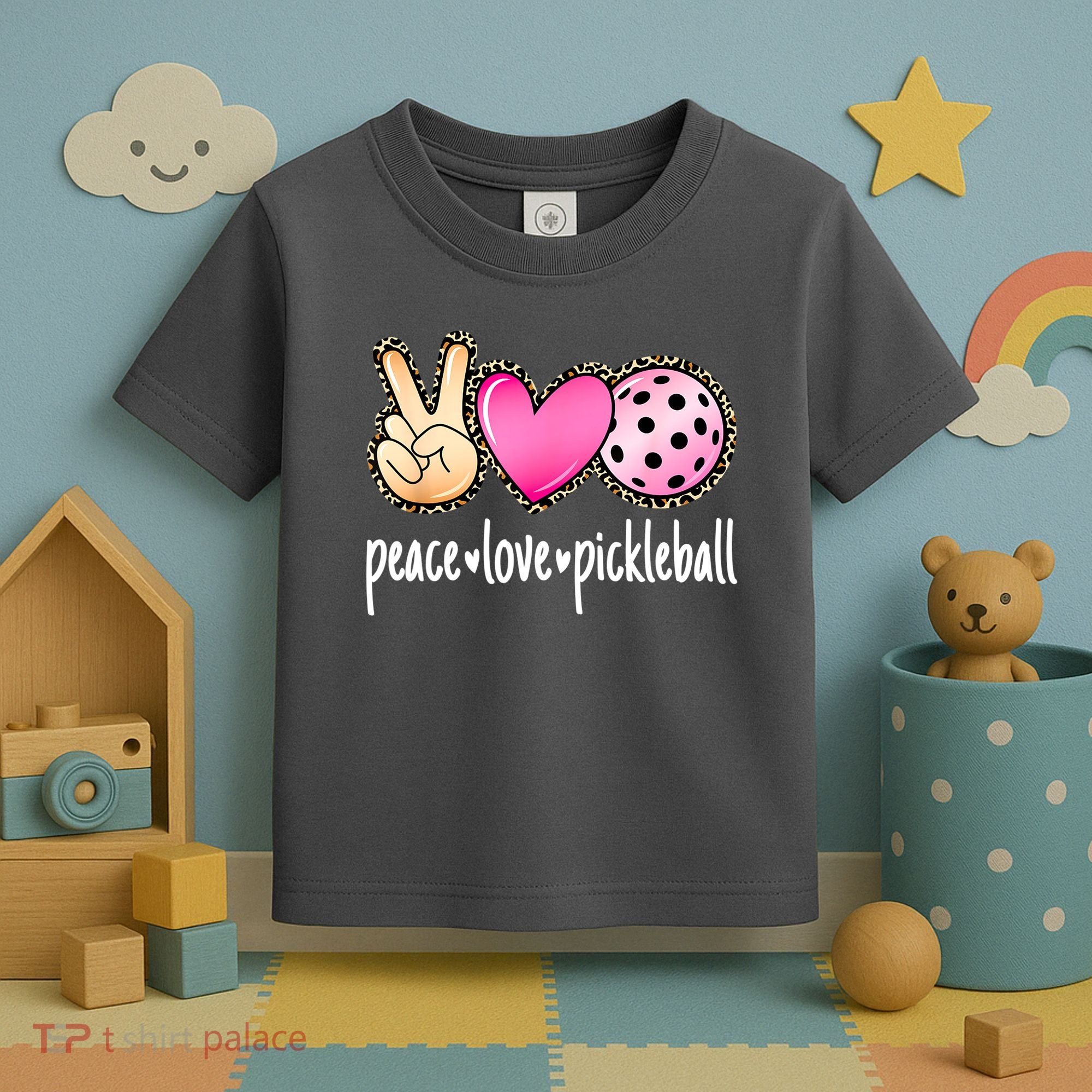 Cute Pickleballpeace Love Pickleball Lover Leopard Print Best Gift Toddler T-Shirt