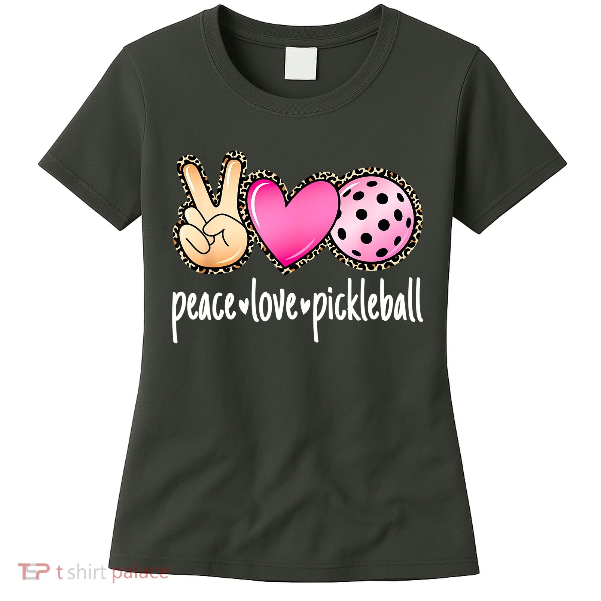 Cute Pickleballpeace Love Pickleball Lover Leopard Print Best Gift Women's T-Shirt