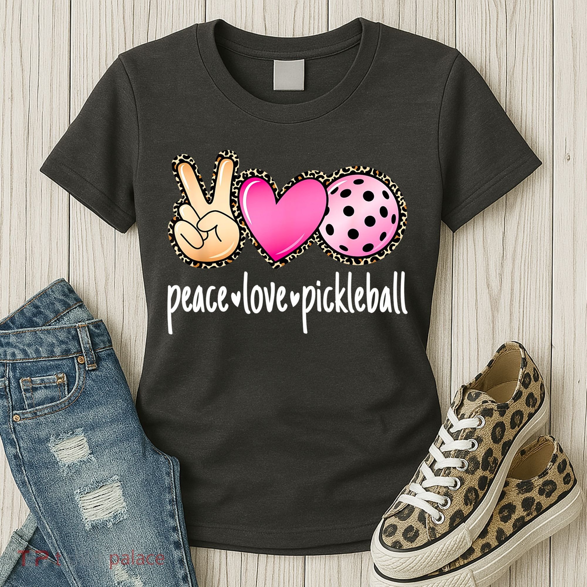 Cute Pickleballpeace Love Pickleball Lover Leopard Print Best Gift Women's T-Shirt
