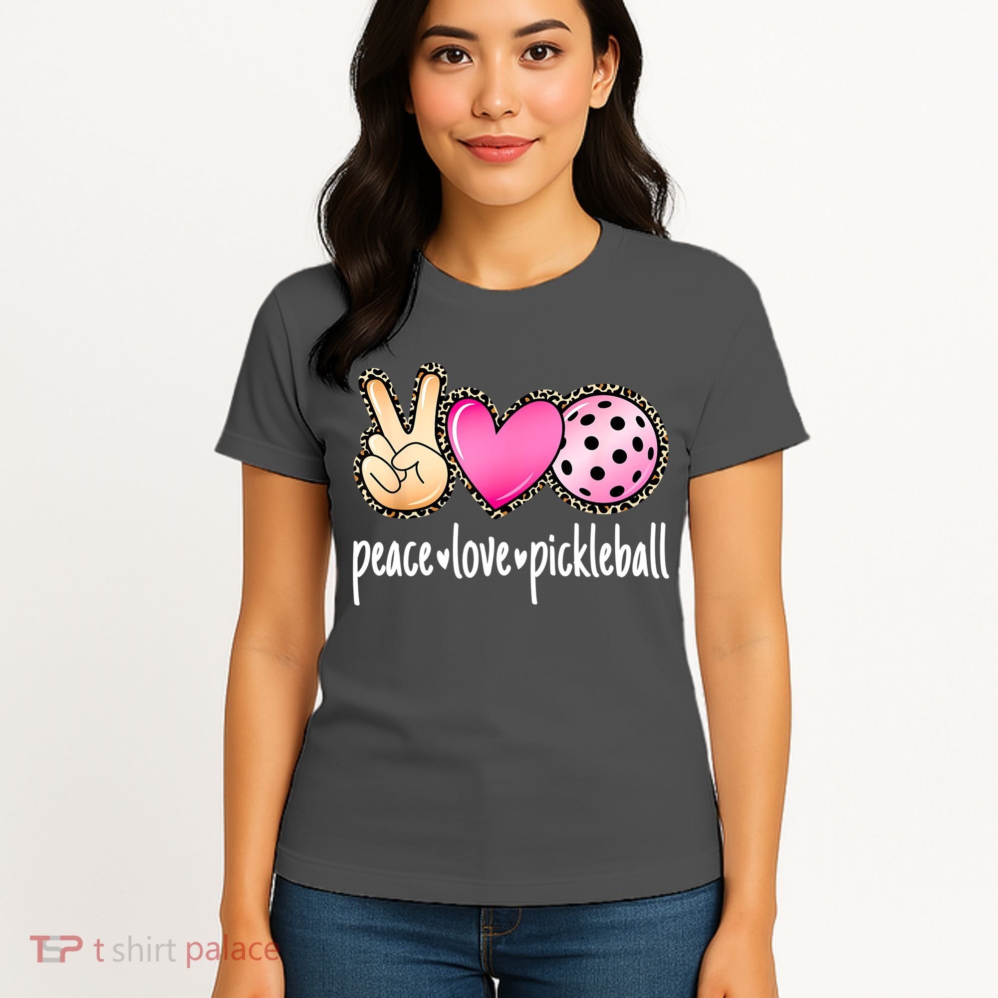 Cute Pickleballpeace Love Pickleball Lover Leopard Print Best Gift Women's T-Shirt