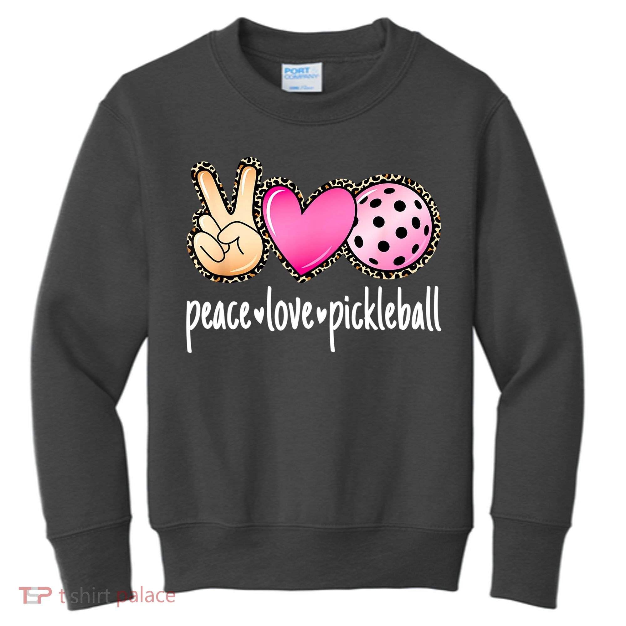 Cute Pickleballpeace Love Pickleball Lover Leopard Print Best Gift Kids Sweatshirt