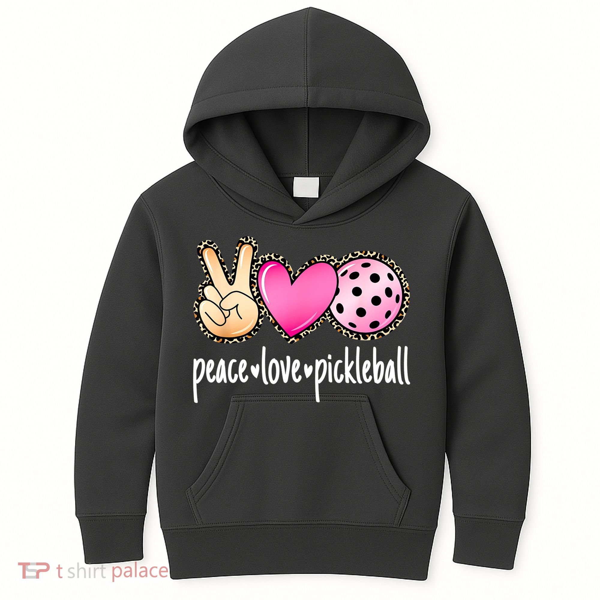 Cute Pickleballpeace Love Pickleball Lover Leopard Print Best Gift Kids Hoodie
