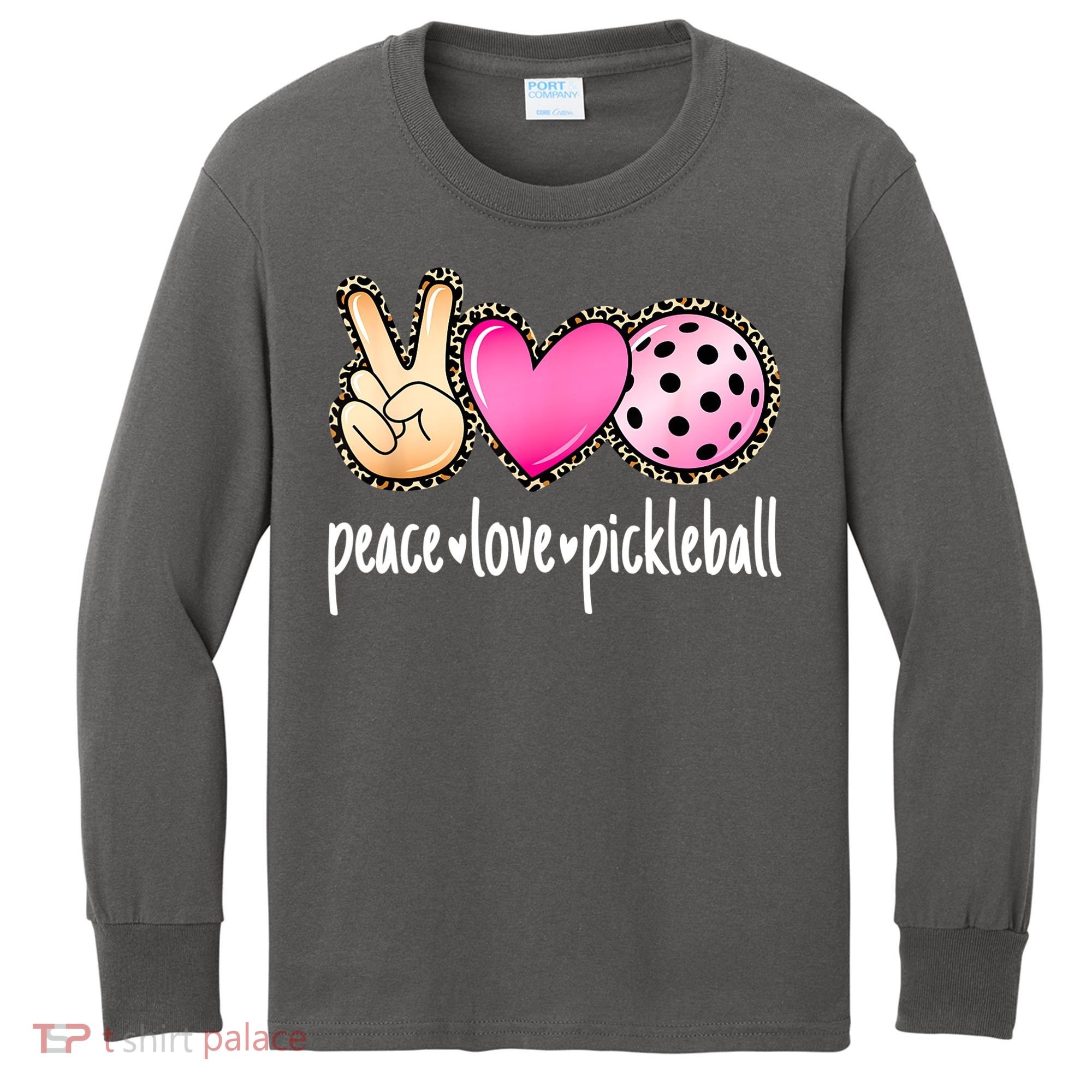 Cute Pickleballpeace Love Pickleball Lover Leopard Print Best Gift Kids Long Sleeve Shirt