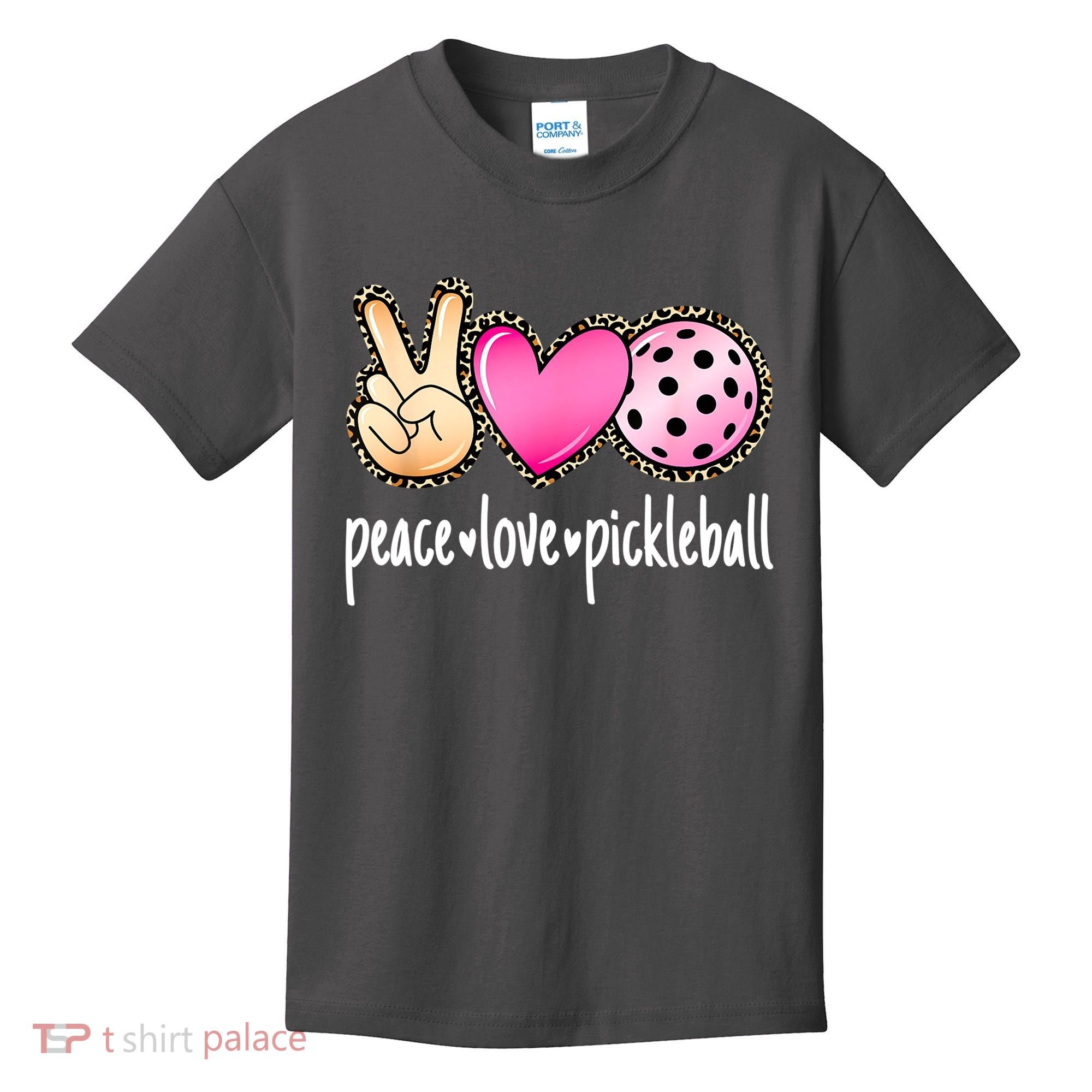 Cute Pickleballpeace Love Pickleball Lover Leopard Print Best Gift Kids T-Shirt