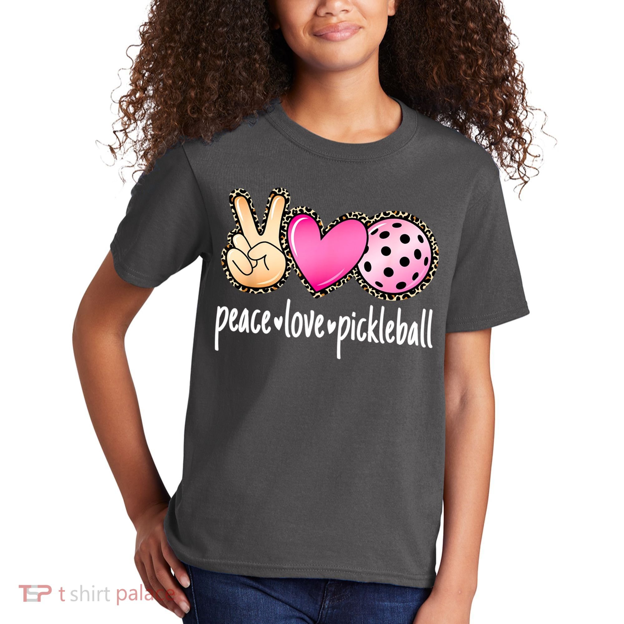 Cute Pickleballpeace Love Pickleball Lover Leopard Print Best Gift Kids T-Shirt