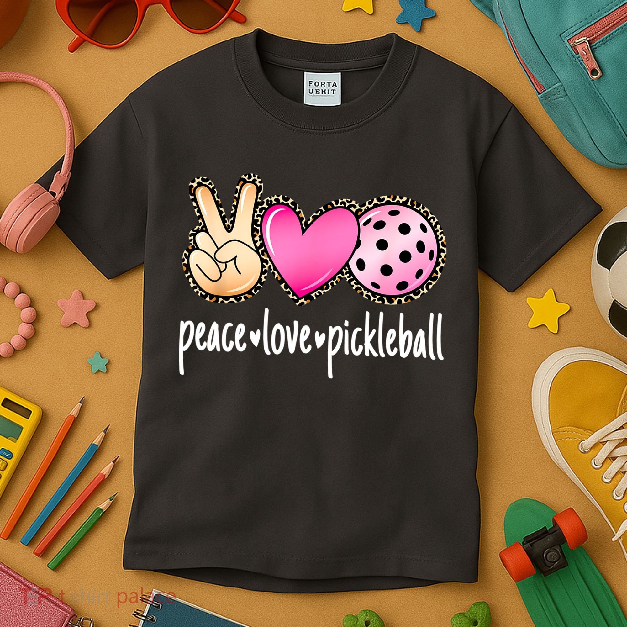 Cute Pickleballpeace Love Pickleball Lover Leopard Print Best Gift Kids T-Shirt