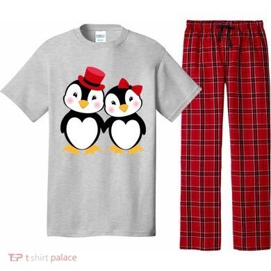 Cute Penguin Love Couples Valentines Pajama Set