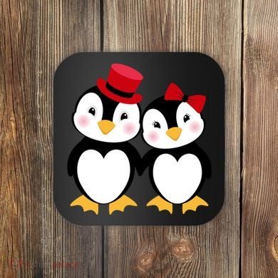 Cute Penguin Love Couples Valentines Coaster