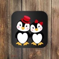 Cute Penguin Love Couples Valentines Coaster thumb 0