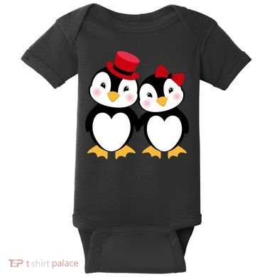Cute Penguin Love Couples Valentines Baby Bodysuit