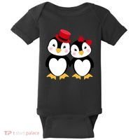 Cute Penguin Love Couples Valentines Baby Bodysuit thumb 0