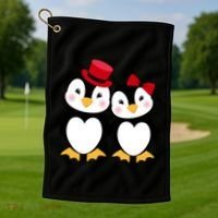Cute Penguin Love Couples Valentines Golf Towel thumb 1