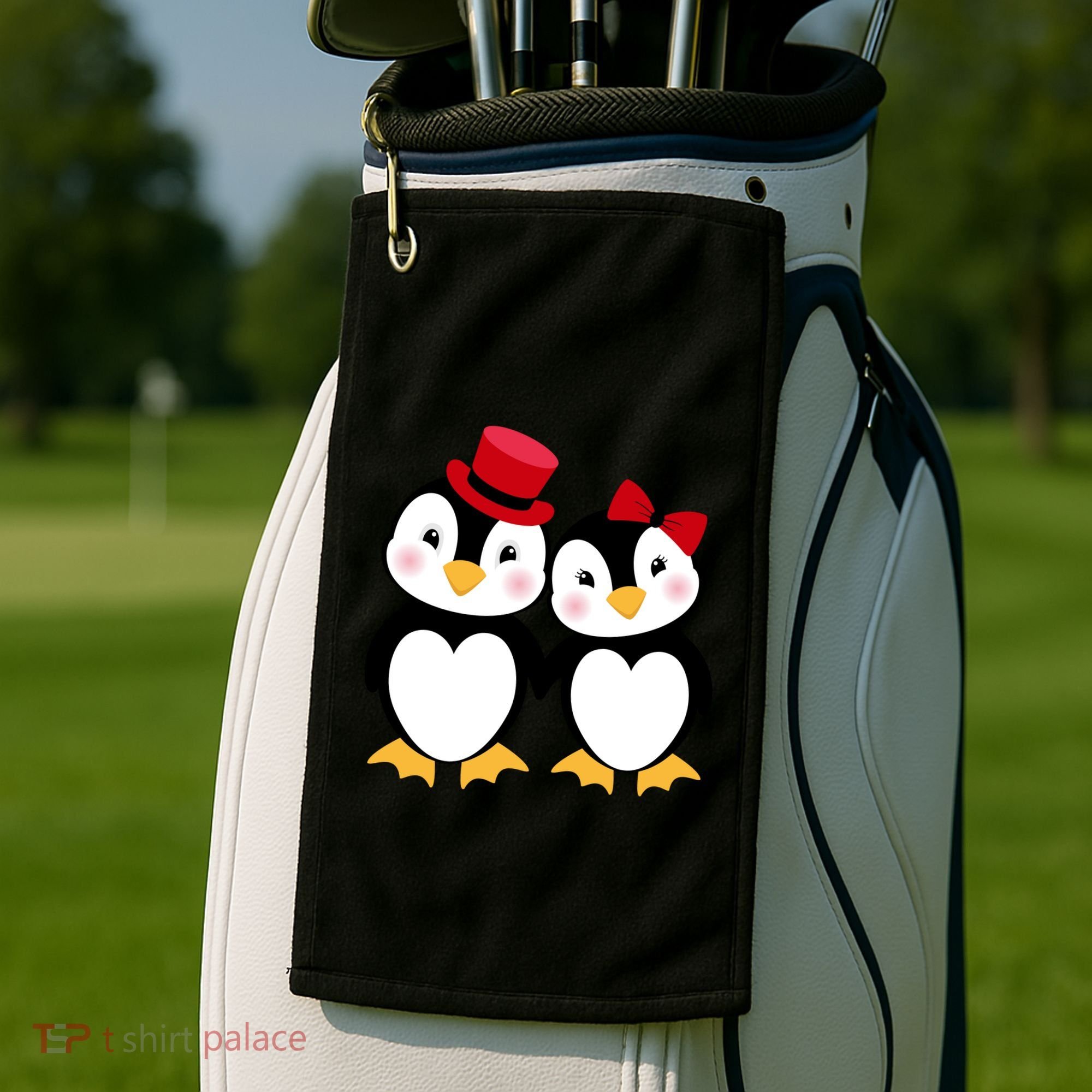 Cute Penguin Love Couples Valentines Golf Towel