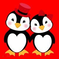 Cute Penguin Love Couples Valentines Santa Hat thumb 1