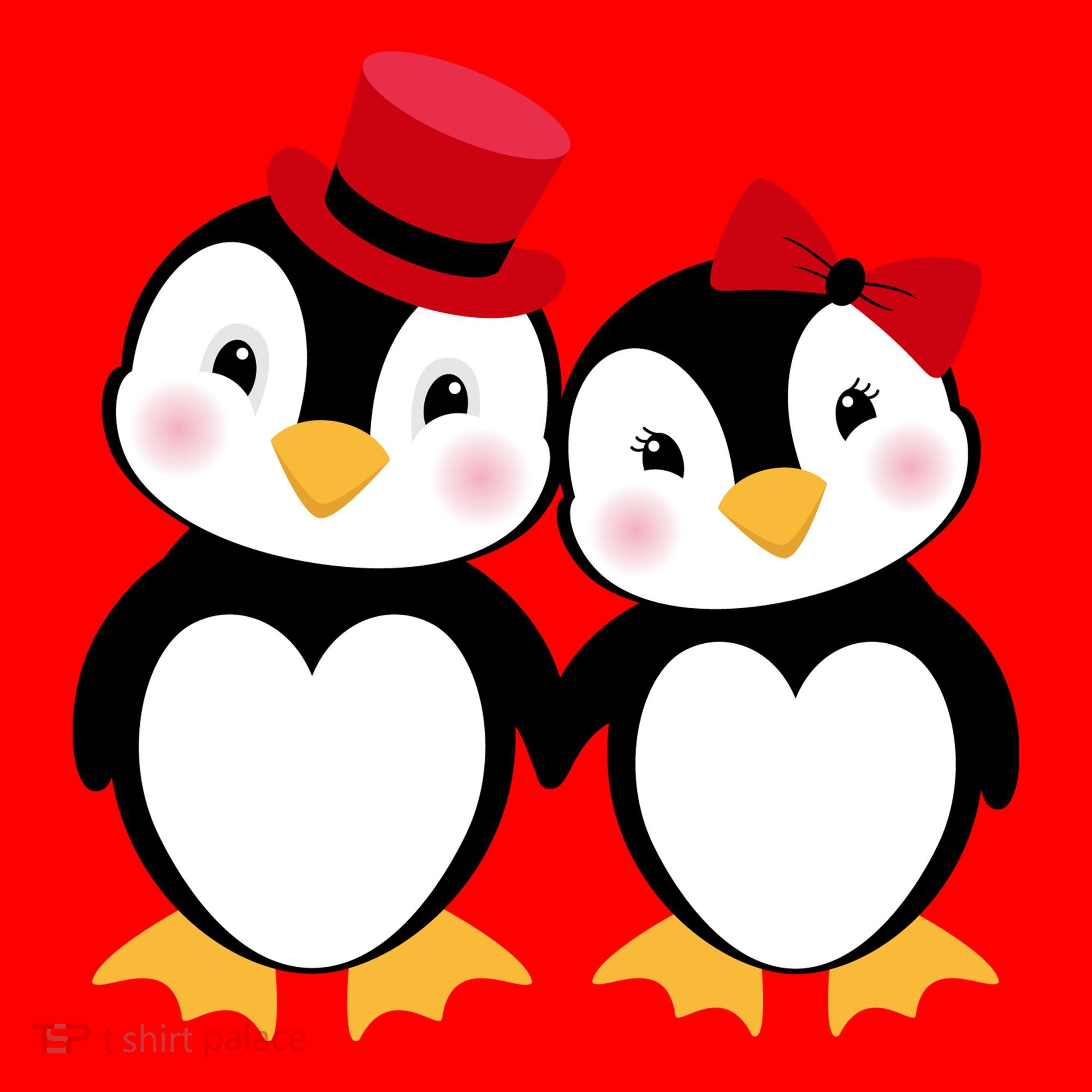 Cute Penguin Love Couples Valentines Santa Hat
