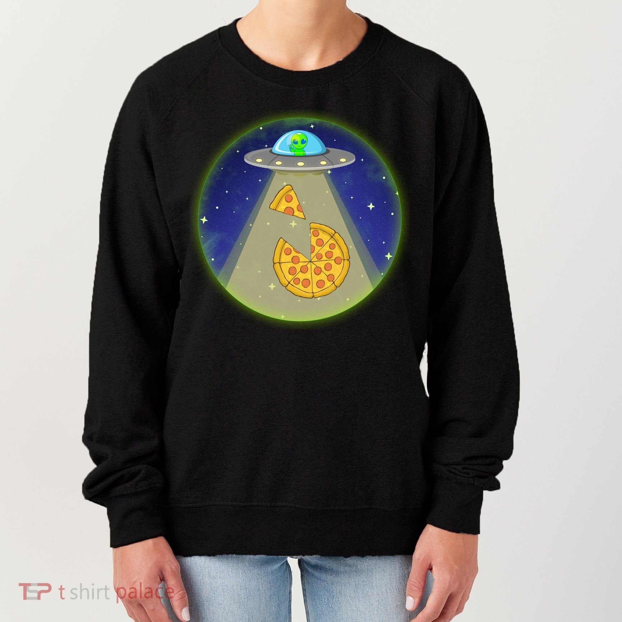 Cool Pizza Loving UFO Alien Women's Sweatshirt