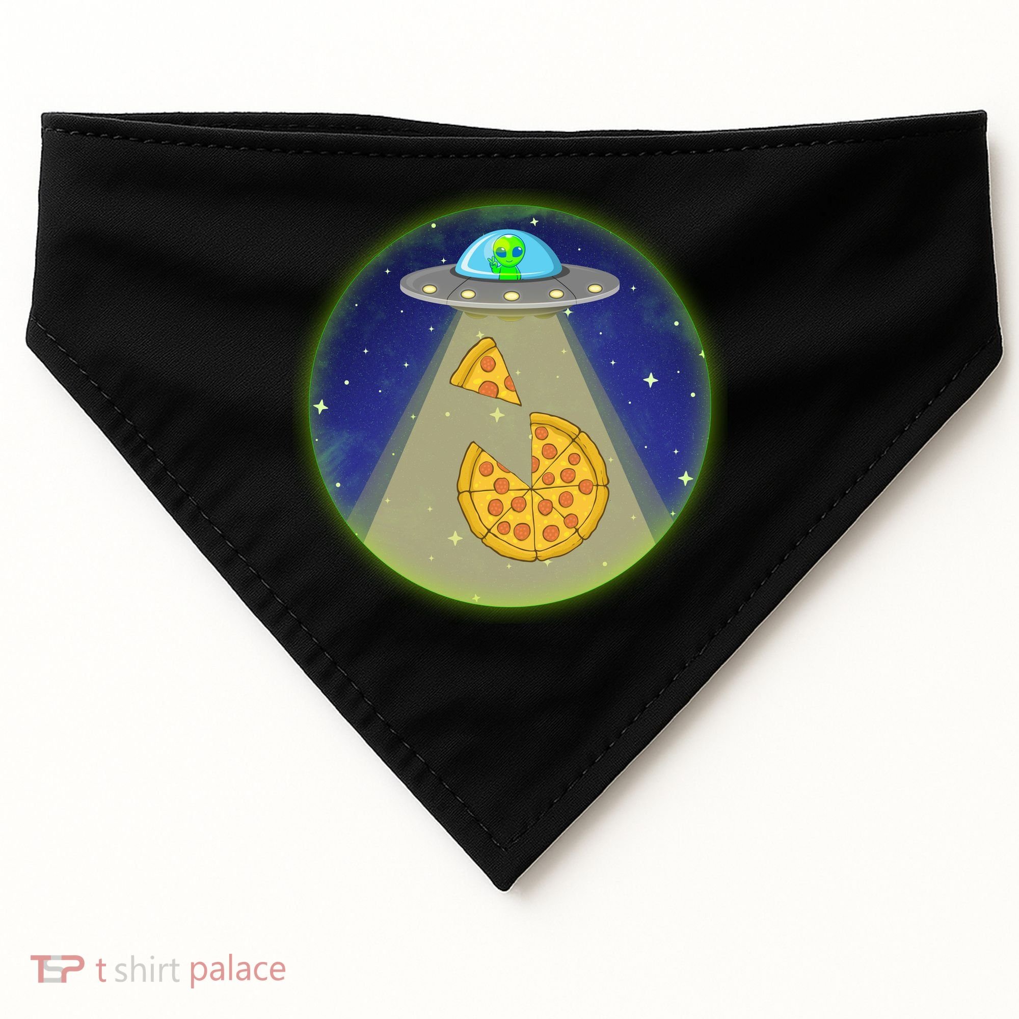 Cool Pizza Loving UFO Alien USA-Made Doggie Bandana