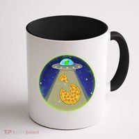 Cool Pizza Loving UFO Alien Coffee Mug thumb 1