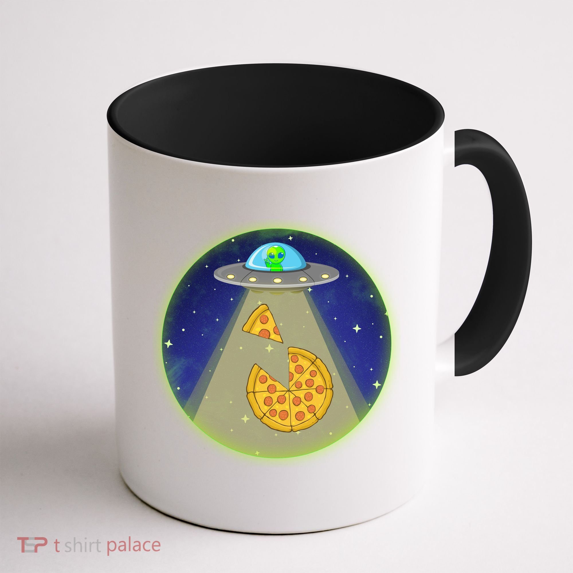 Cool Pizza Loving UFO Alien Coffee Mug