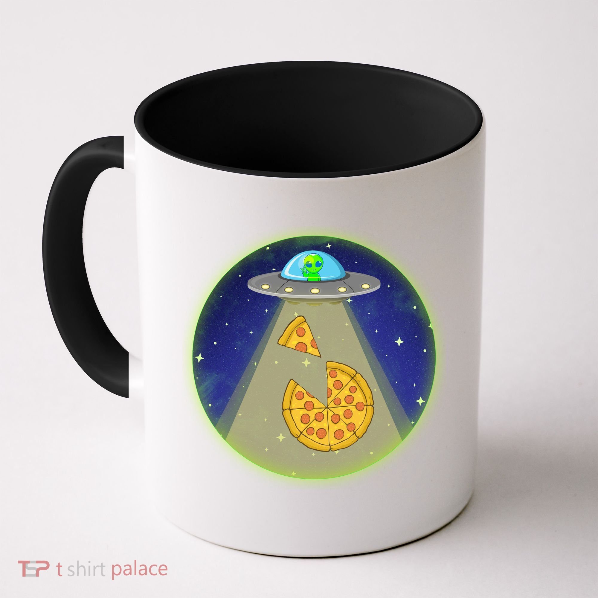Cool Pizza Loving UFO Alien Coffee Mug