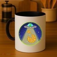 Cool Pizza Loving UFO Alien Coffee Mug thumb 4