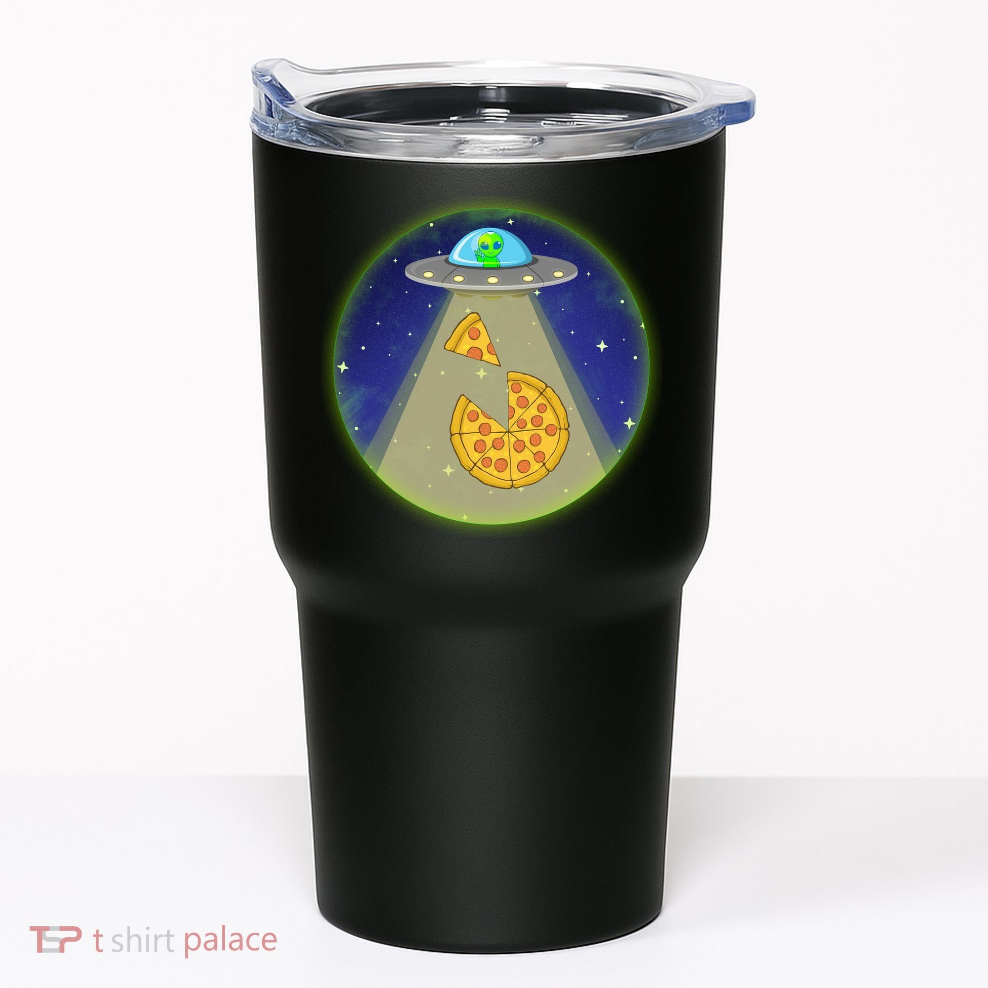 Cool Pizza Loving UFO Alien Tumbler